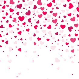 colorful background with heart confetti. valentines day greeting card or wedding invitation background party design. cartoon flat style vector illustration.