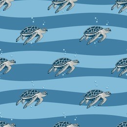 sea turtles and bubbles seamless vector pattern. 