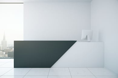 reception desk with three computer. concept of business meeting. 3d rendering.