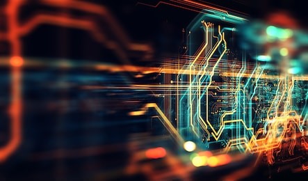 circuit board background, can be used as digital dynamic wallpaper, technology background. 3d illustration/3d render abstract background made of array of points and line. 