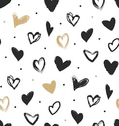 doodle hearts in black and gold seamless pattern. hipster simple pattern for wrapping paper or background. 