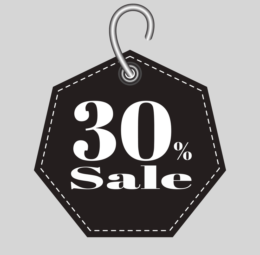 black tag with the inscription sale and 30% discount