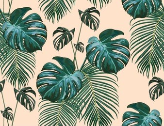 beautiful seamless vector floral summer pattern background with tropical palm leaves. perfect for wallpapers, web page backgrounds, surface textures, textile.