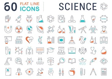 set vector line icons, sign and symbols in flat design science with elements for mobile concepts and web apps. collection modern infographic logo and pictogram.