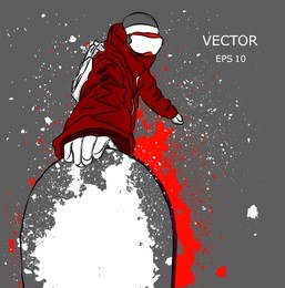 snowboarder with a snowboard. grunge background with blots. vector illustration