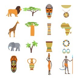 africa symbols and travel vector set.