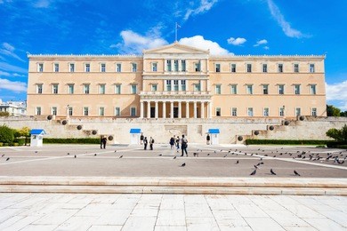 the hellenic parliament building on syntagma square in athens, greece