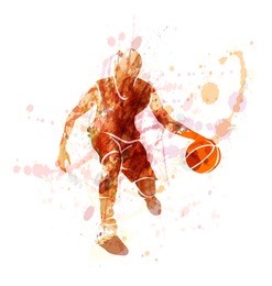 colored vector silhouette of basketball player with ball