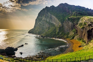 the songaksan mountain on jeju island in south korea.