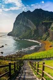 the songaksan mountain on jeju island in south korea.