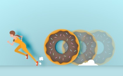 sport girl runaway from donut vector illustration 