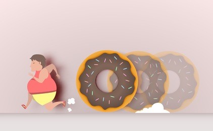 fat man runaway from donut vector illustration