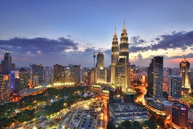 beautiful scenery of kuala lumpur city centre with sunset sky background.