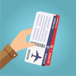 hand holding boarding pass tickets. air travel concept. vector illustration.