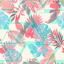 summer exotic floral tropical palm, banana leaves background. vector abstract memphis seamless pattern. plant flower nature wallpaper