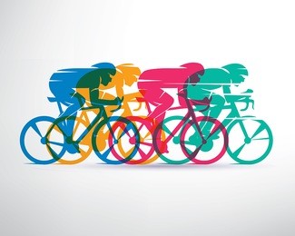 cycling race stylized background, cyclist vector silhouettes