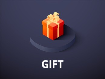gift icon, vector symbol in flat isometric style isolated on color background