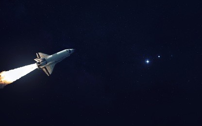 space shuttle orbiting earth planet. elements of this image furnished by nasa