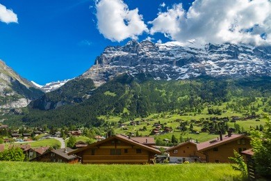 mountain near gimmelwald & murren villages near lauterbrunnen valley in a beautiful summer day, switzerland