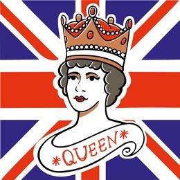 the portrait of queen of the uk, canada, australia, and new zealand on flag background vector illustration. illustration can be used for the design of souvenirs, notebooks, posters, postcards, etc.