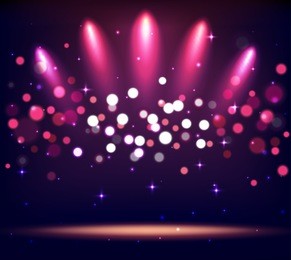 illuminated stand stage scene podium with spot lights on violet background