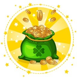 cartoon full bag of gold coins, set greeting card for st. patrick s day