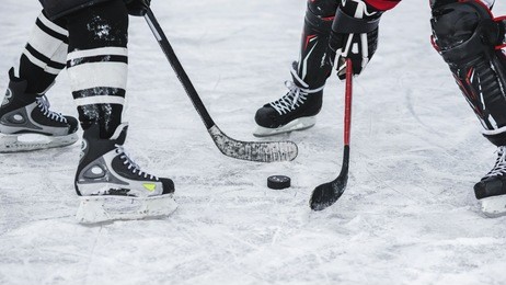 close-up with the puck during the game