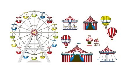 set of different colorful attractions