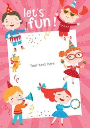 children having fun at birthday party. template for making birthday cards, posters, invitation cards, photo frames and backgrounds.