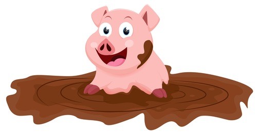 cute pig cartoon play with mud