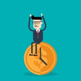 successful smiling business man with clock time an money symbol,time is money concept. money saving concept. 