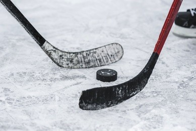 close-up with the puck during the game