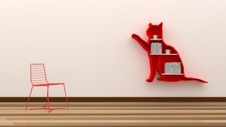 cat shelf on the white wall. / 3d rendering