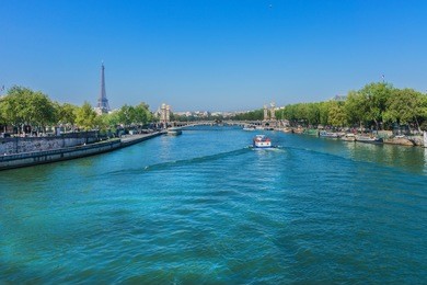 the picturesque embankments of the seine river and alexandre iii bridge. paris, france.