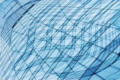 modular transparent structure with linear and curvilinear patterns. reworked photo of office building fragment. abstract contemporary architecture. commercial real estate. geometric hi-tech background