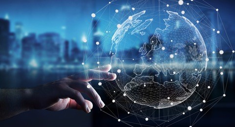 businessman touching global network and data exchanges over the world 3d rendering
