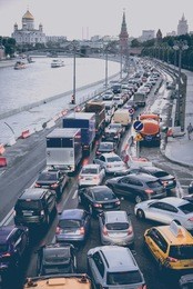 traffic jam in the city center of moscow, russia