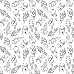 seamless ice cream pattern, hand-drawn monochrome black and white background, ice-cream vector, ice cream background, eps 8