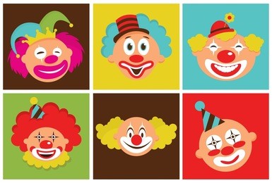 set of colorful clown heads. vector illustration