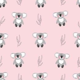 seamless pattern with cute watercolor koala bears on pink. vector background for kids.
