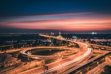 long exposure light on the highway and beautiful twilight sky