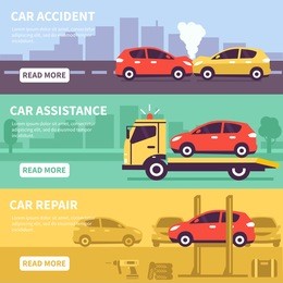 banner set about car inuranse, assistance and service. vector illusrtation. 