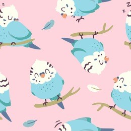 vector cartoon budgie parrot seamless pattern