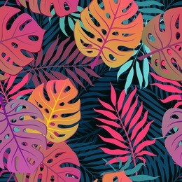 summer exotic floral tropical palm, banana leaves background. vector abstract memphis seamless pattern. plant flower nature wallpaper