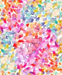 seamless background pattern with bright pink, turquoise blue and yellow dots and stains painted in watercolor