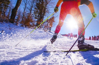 nordic ski skier on the track in winter - sport active photo with space for your montage - illustration picture for winter olympic game in pyeongchang 2018