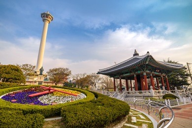 busan tower and flower clock,  busan, korea