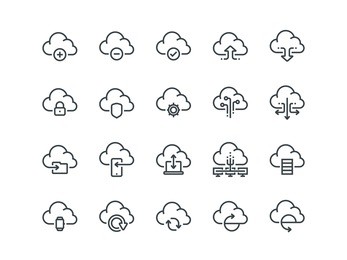 cloud storage. set of outline vector icons. includes such as data synchronization, transfer, access and other.