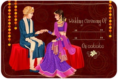 vector design of indian couple in wedding engagement ceremony of india