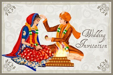 vector design of indian couple in wedding maang bharai ceremony of india